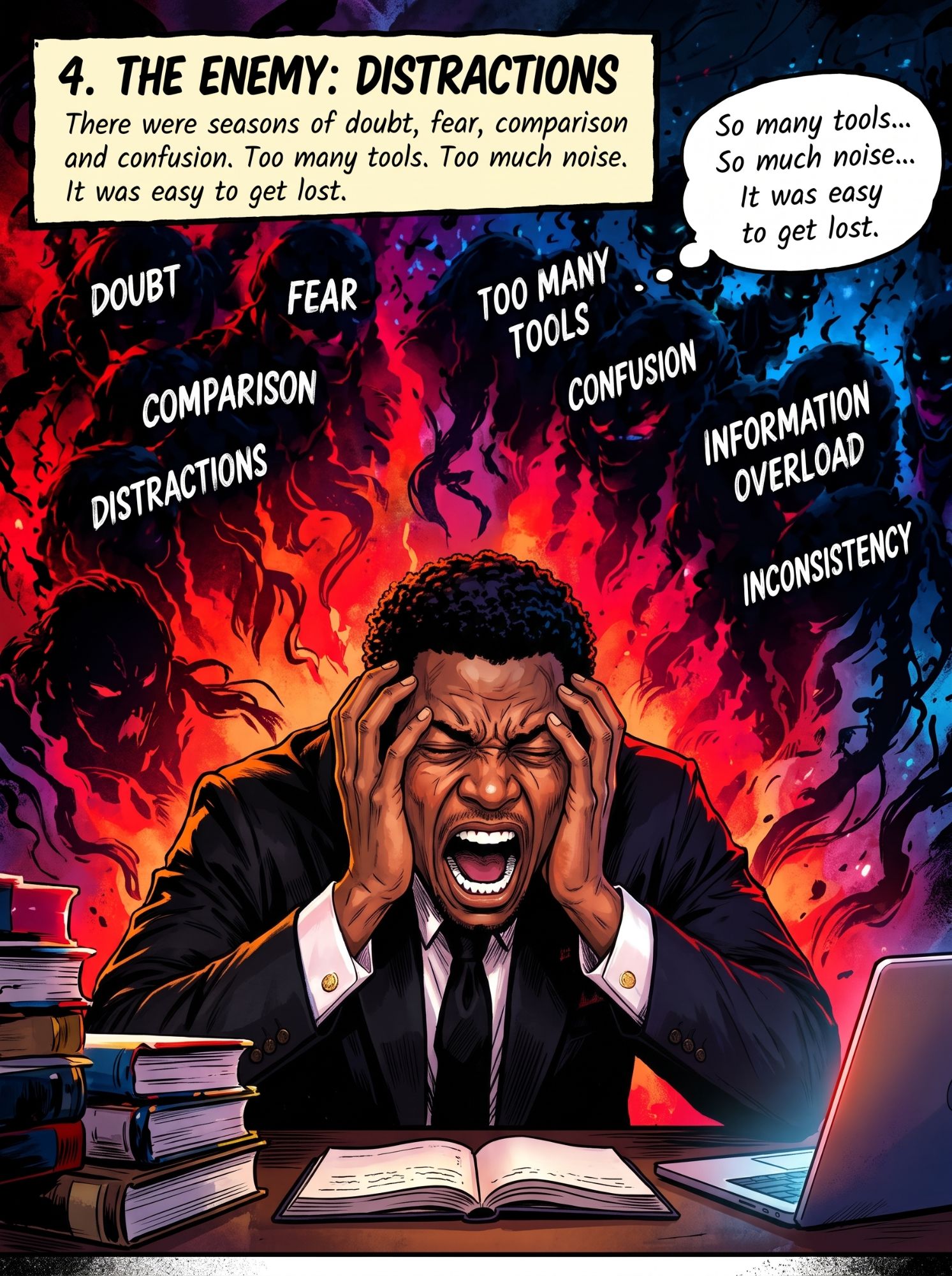 Comic panel 4: The enemy: distractions
