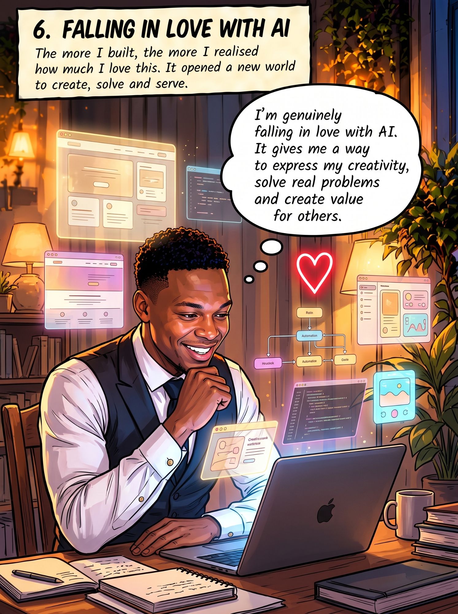 Comic panel 6: Falling in love with AI